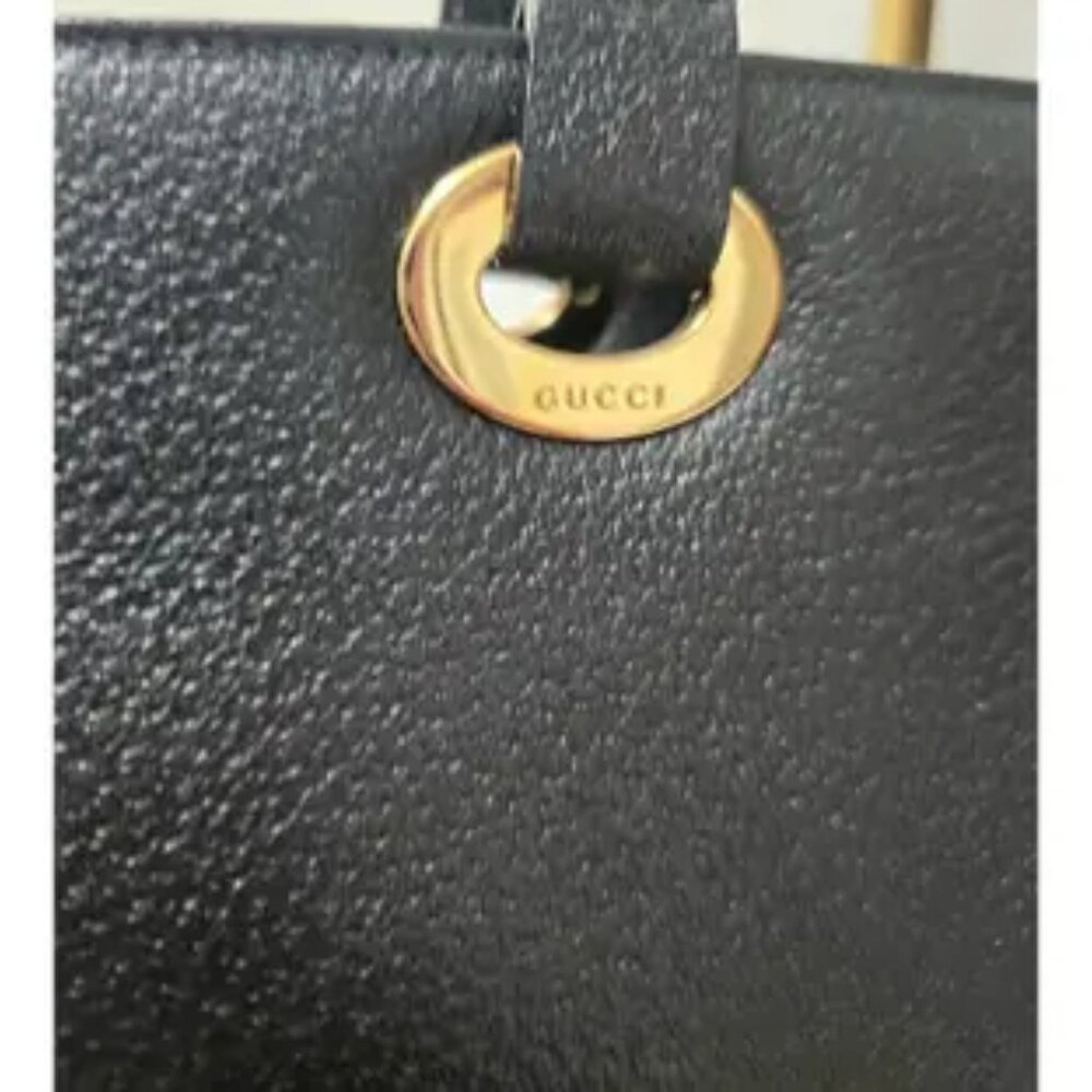 SALE Vintage Gucci Leather Aphrodite Black Tote Bag Medium Gold w/FREE Accessory - Picture 6 of 16